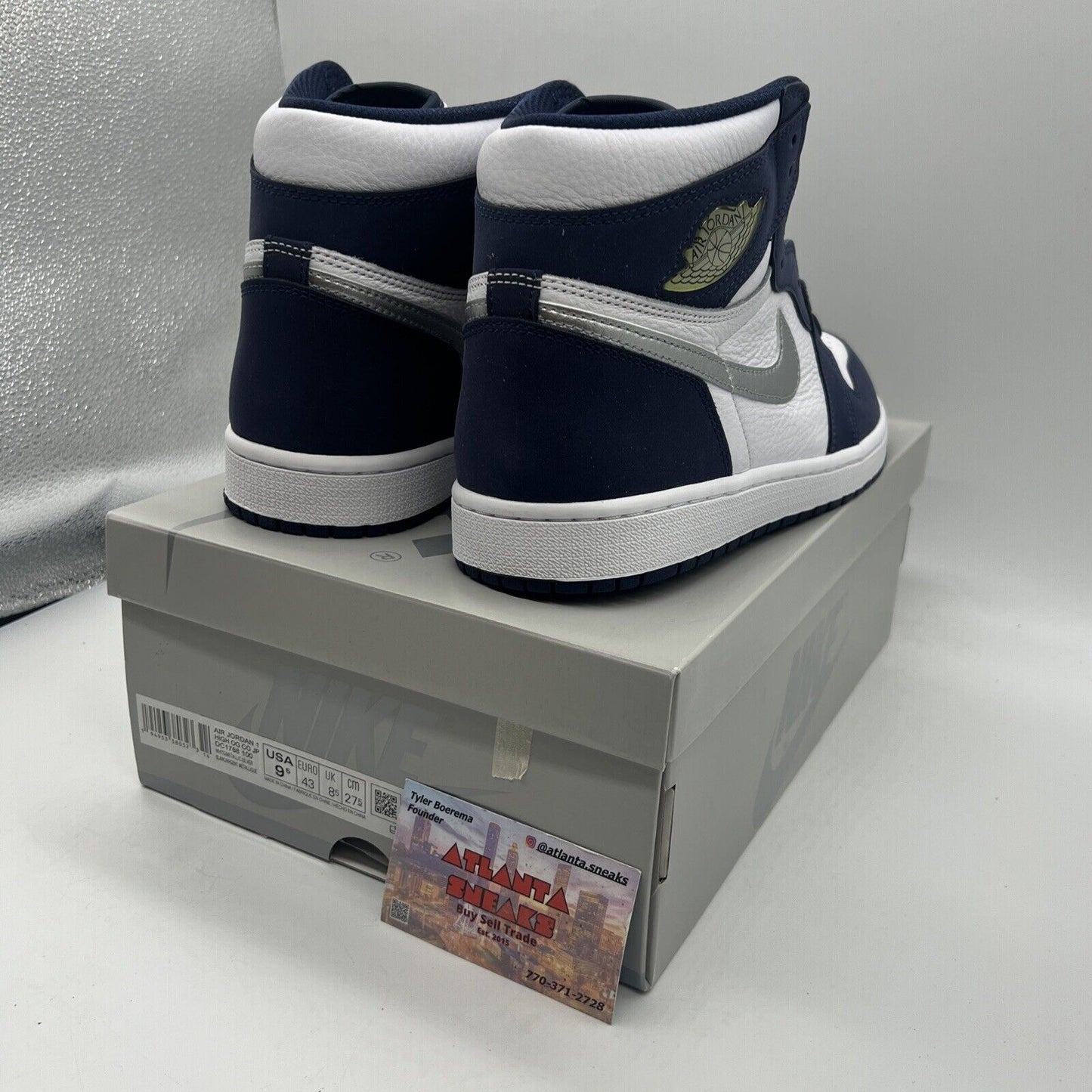 Size 9.5 - Jordan 1 Retro High CO.JP Midnight Navy Brand New Og All White Silver