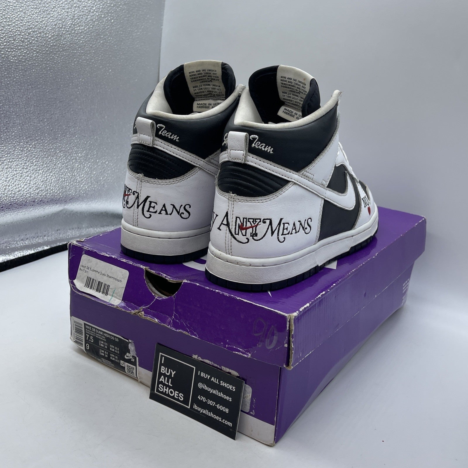 Size 7.5 - Nike Supreme x Dunk SB High By Any Means - Stormtrooper (DN3741-002)