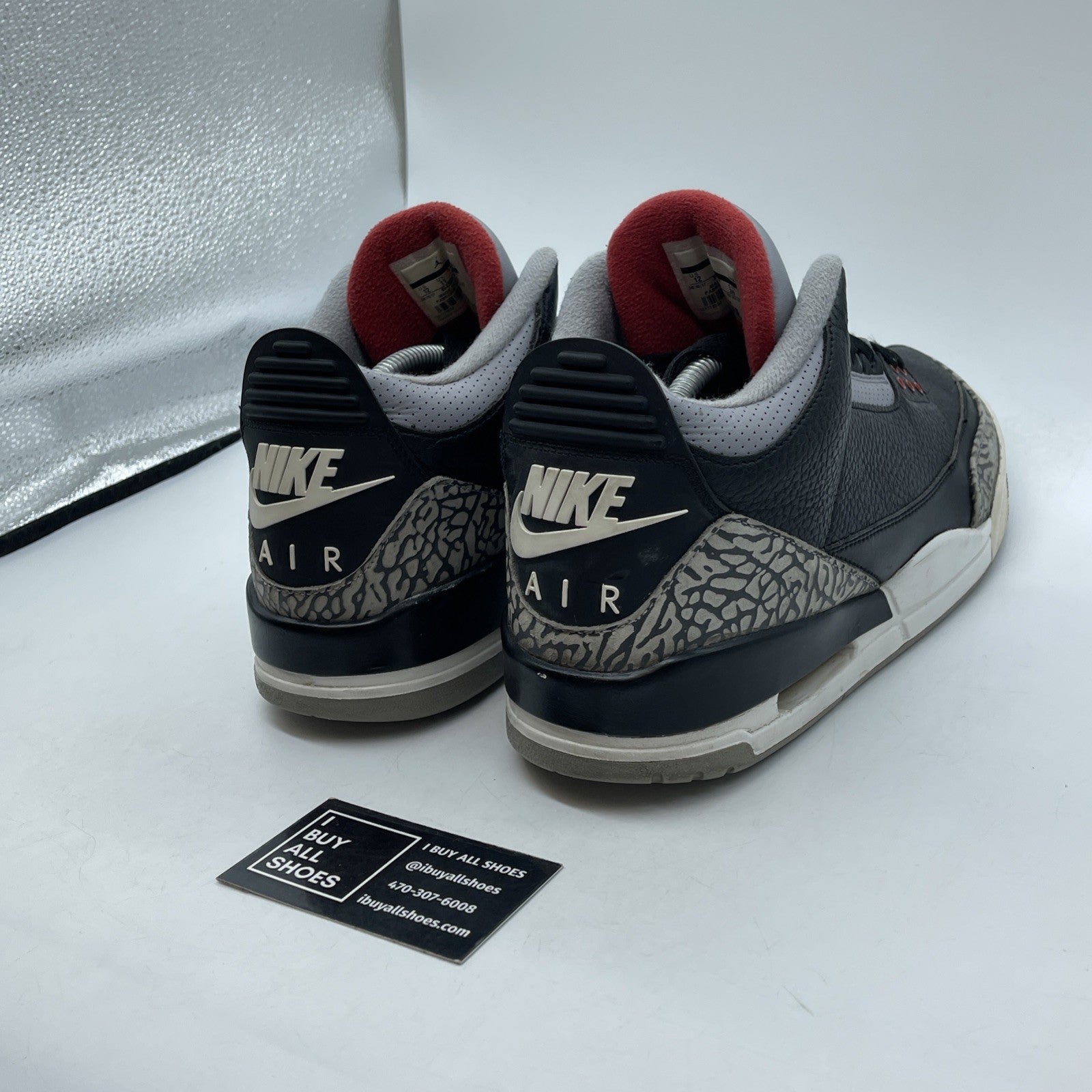 Size 12 - Jordan 3 Retro OG Mid Black Cement Grey Leather Suede (854262-001)