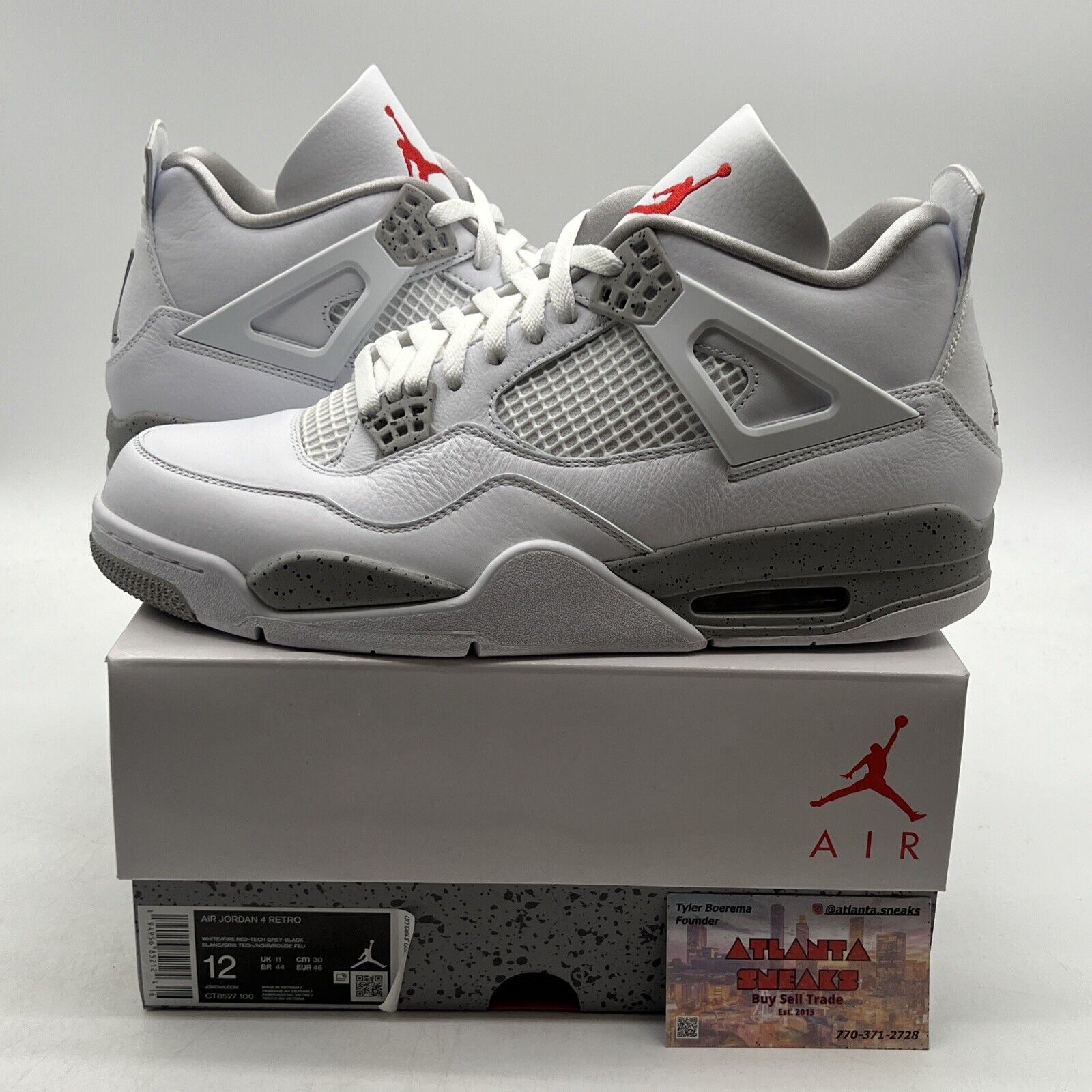 Size 12 - Jordan 4 Retro Mid White Oreo White Leather Grey (CT8527-100)