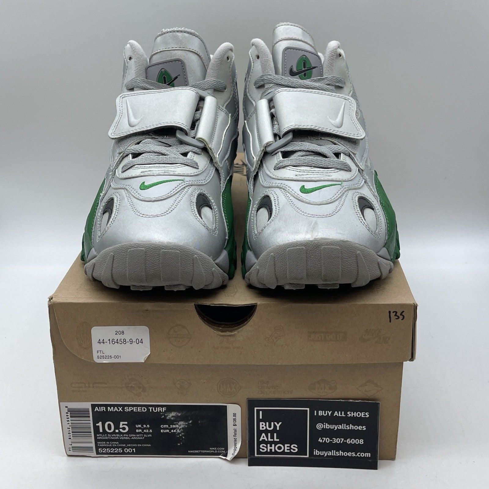 Size 10.5 - Nike Air Max Speed Turf Silver Black Green Leather (525225-001)