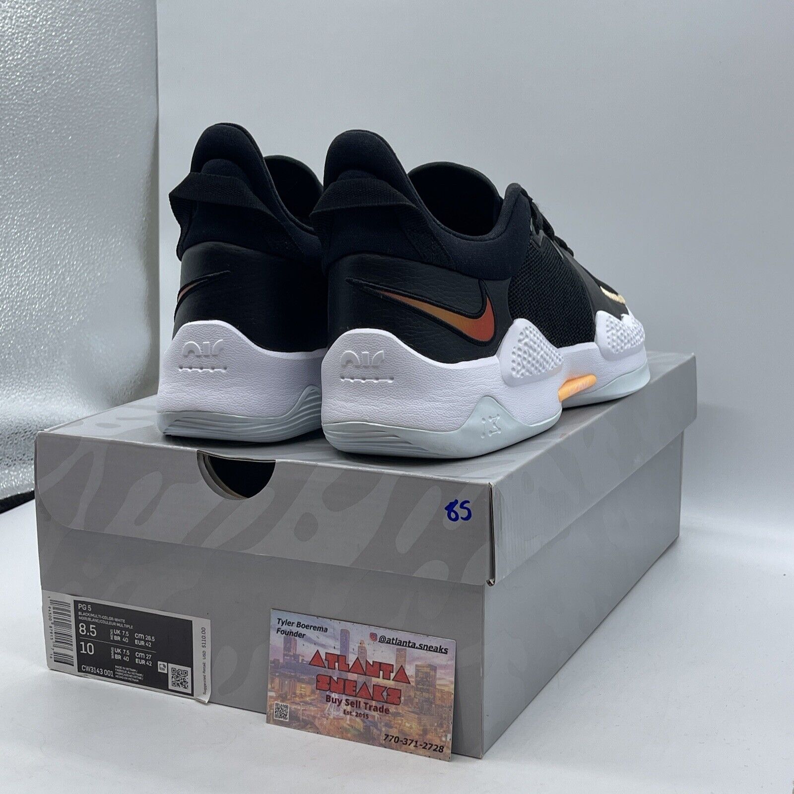 Size 8.5 - Nike PG 5 Black Suede Leather White Blue Orange  (CW3143-001)