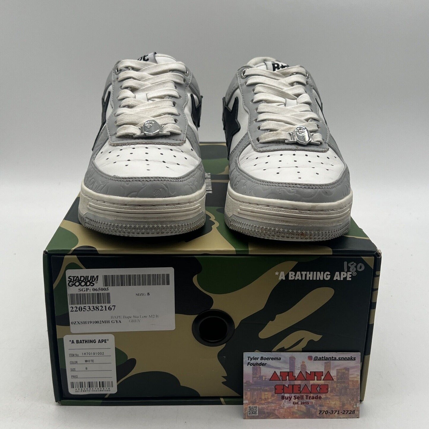 Size 8 - A bathing ape Bapesta Black White Silver Leather (1H70191002)