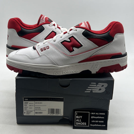 Size 13 - New Balance 550 Men's (BB550SE1) White Team Red Leather Athletic Shoes