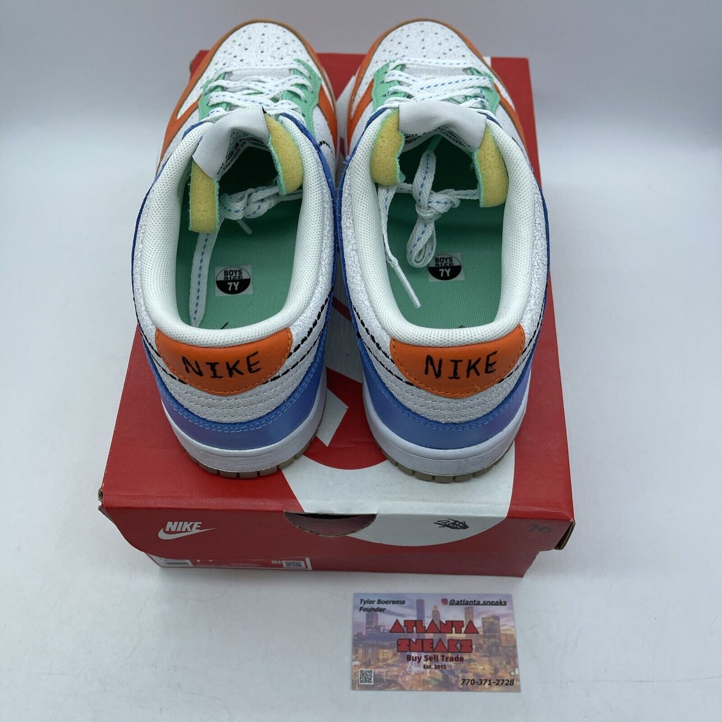 Size 7Y (GS) - Nike Dunk Low Nike 101 Orange White Blue Grey Suede (DX3363-100)