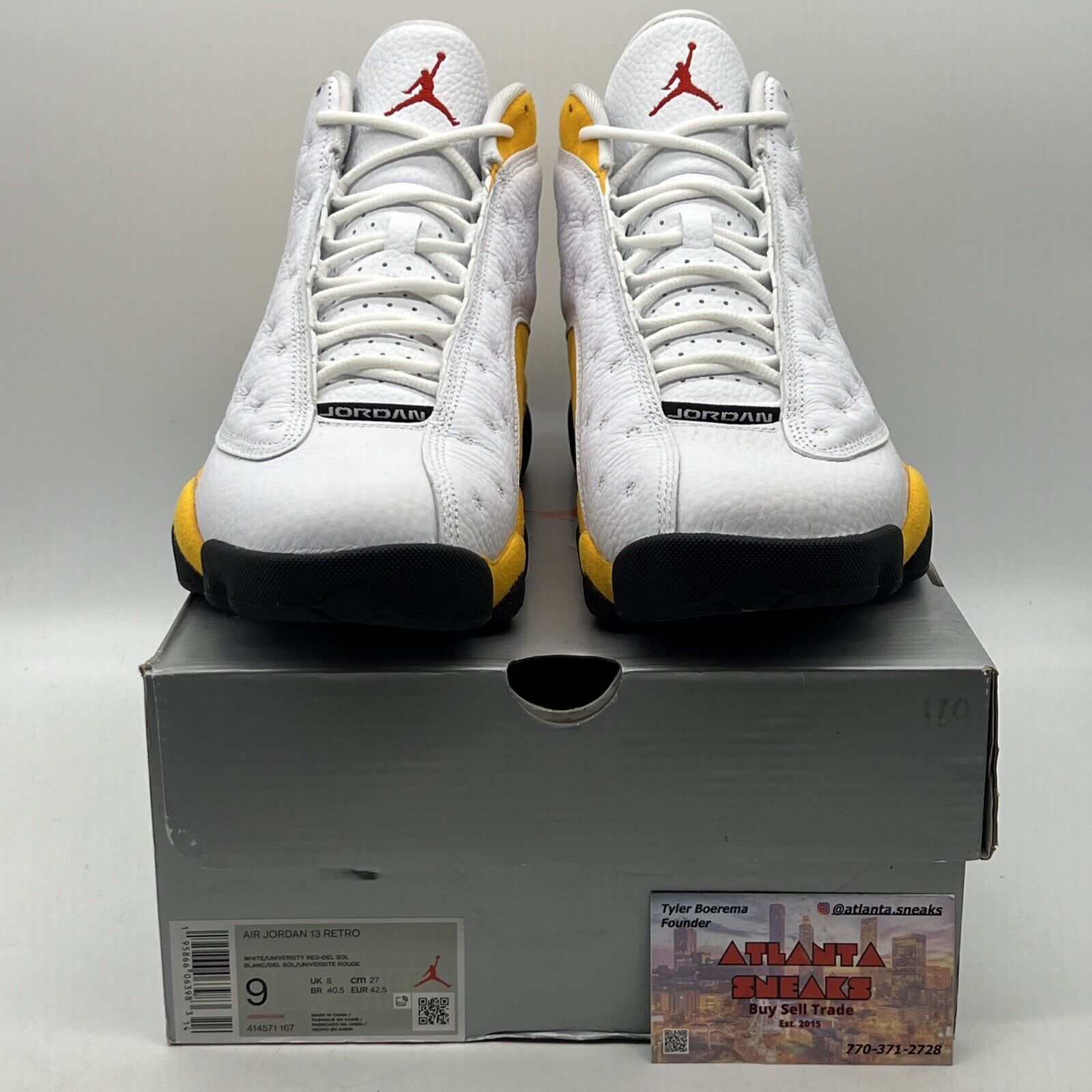 Size 9 - Jordan 13 Del Sol 2022 White Yellow Black Suede Leather (414571-167)