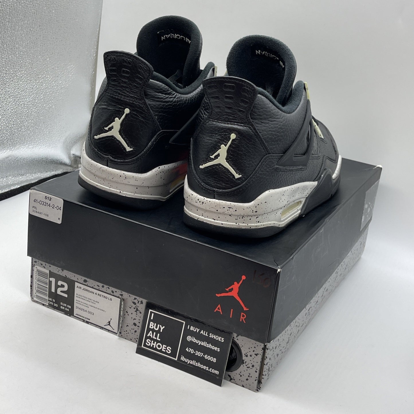 Size 12 - Jordan 4 Retro LS oreo 2015 Black Grey Leather (314254-003)