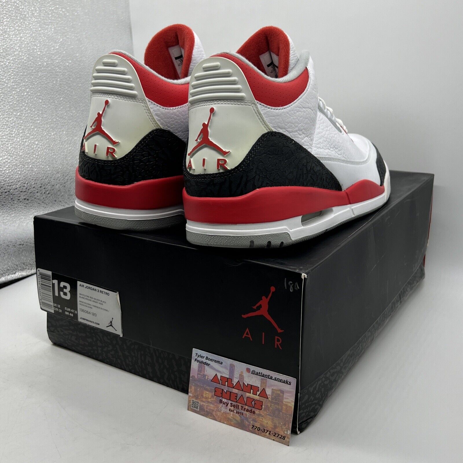 Size 13 - Air Jordan 3 Retro 2013 Fire Red White Black Leather  (136064-120)