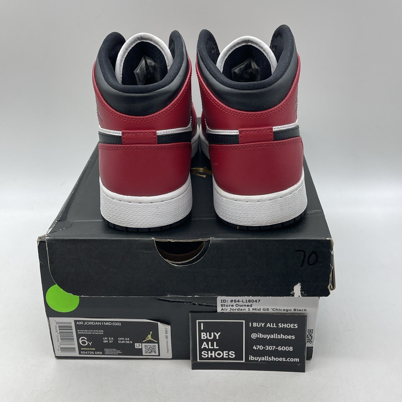 Size 6Y (GS) - Air Jordan 1 Mid Chicago Black Toe (554725-069)