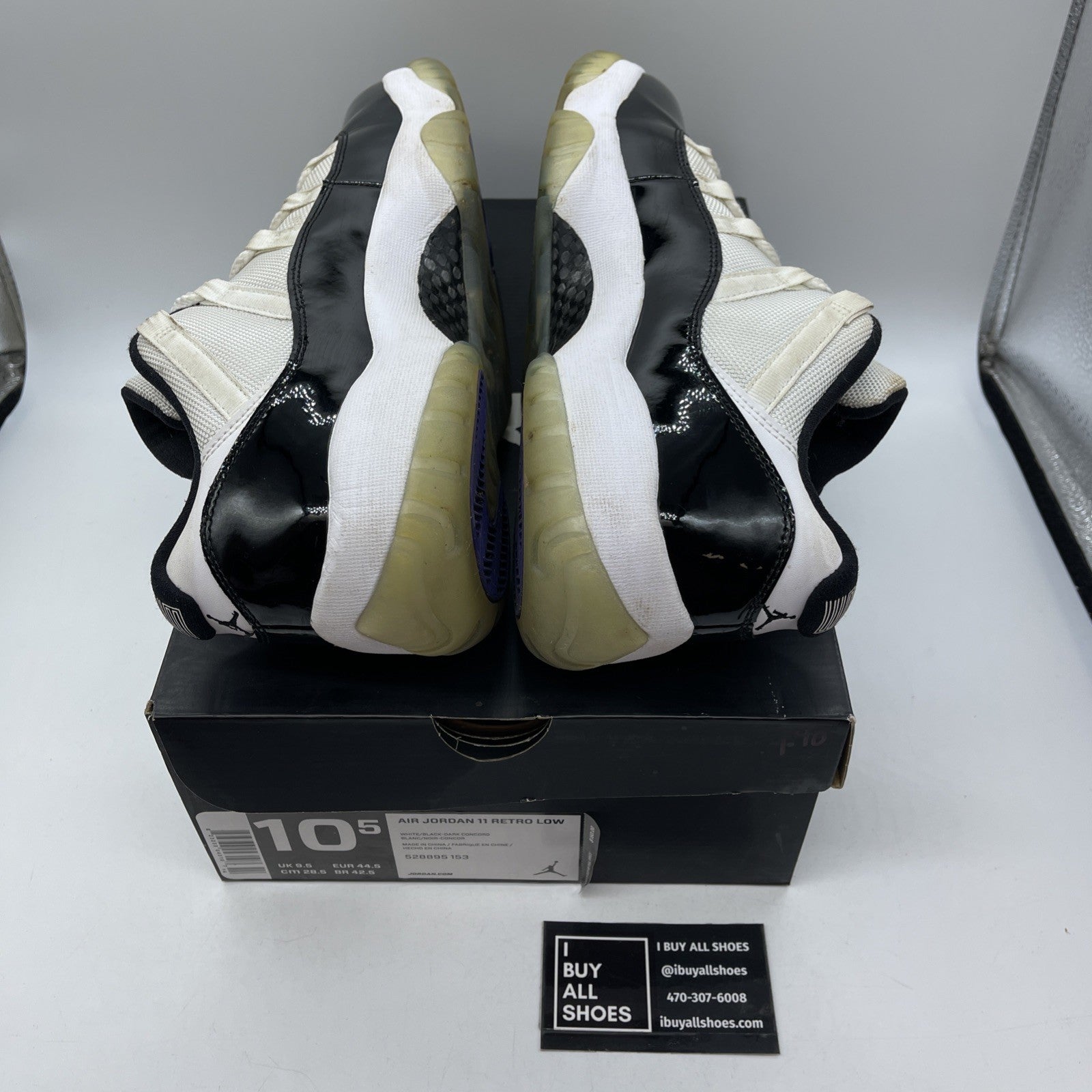 Size 10.5 - Air Jordan 11 Retro Low Concord Black White Leather (528895-153)