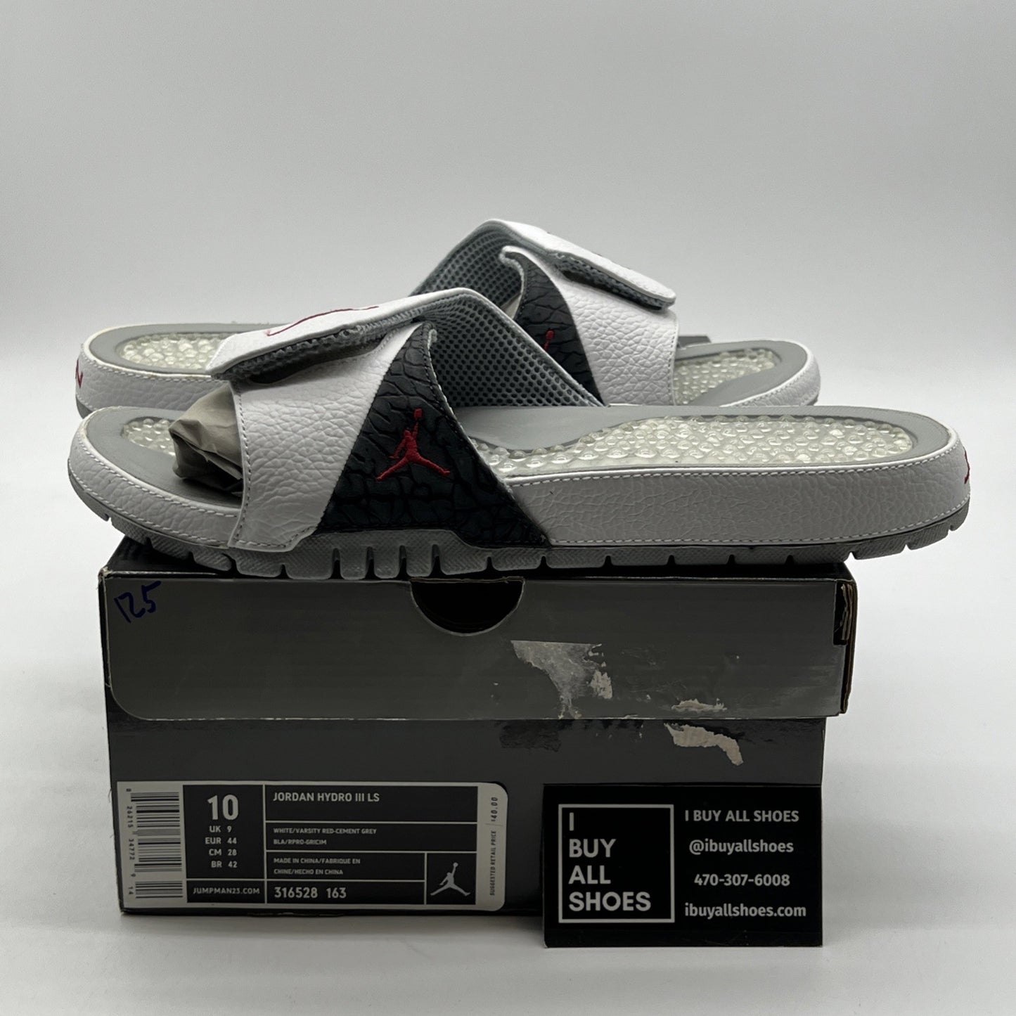 Size 10 - Air Jordan Hydro 3 Retro Slides White University Red (316528-163)
