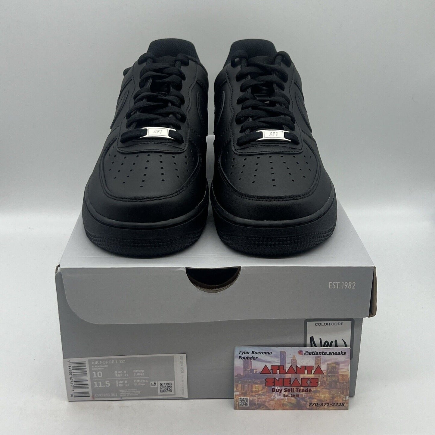 Size 10 - Nike Air Force 1 '07 Low Triple Black Brand New Og All