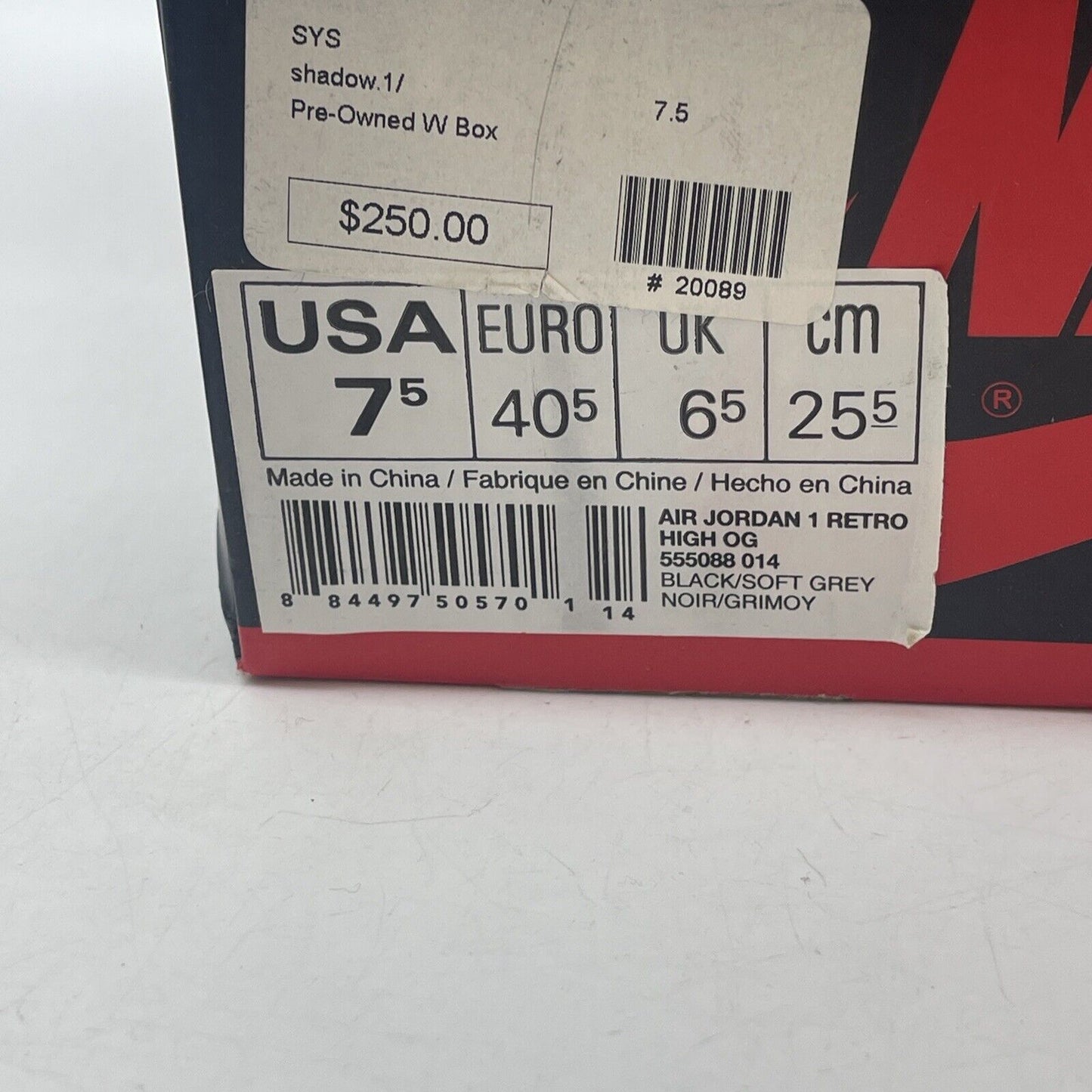 Size 7.5 - Air Jordan 1 Retro 2013 High Shadow Grey Black Leather (555088-014)