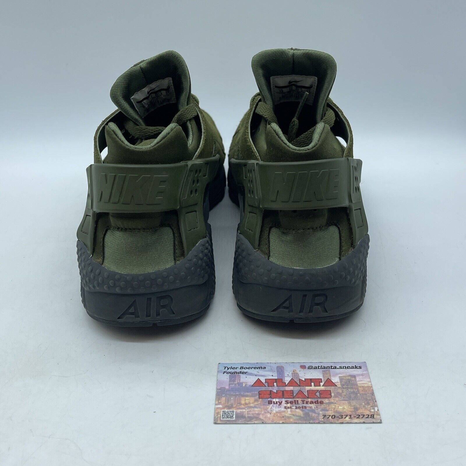 Size 13- Nike Air Huarache SE Legion Green Suede Black Leather (852628-301)