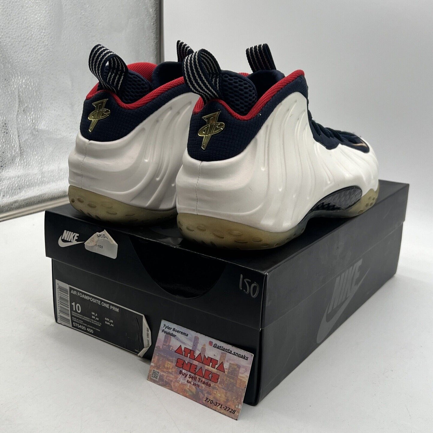 Size 10 - Nike Air Foamposite One PRM Olympic Navy Red White (575420-400)