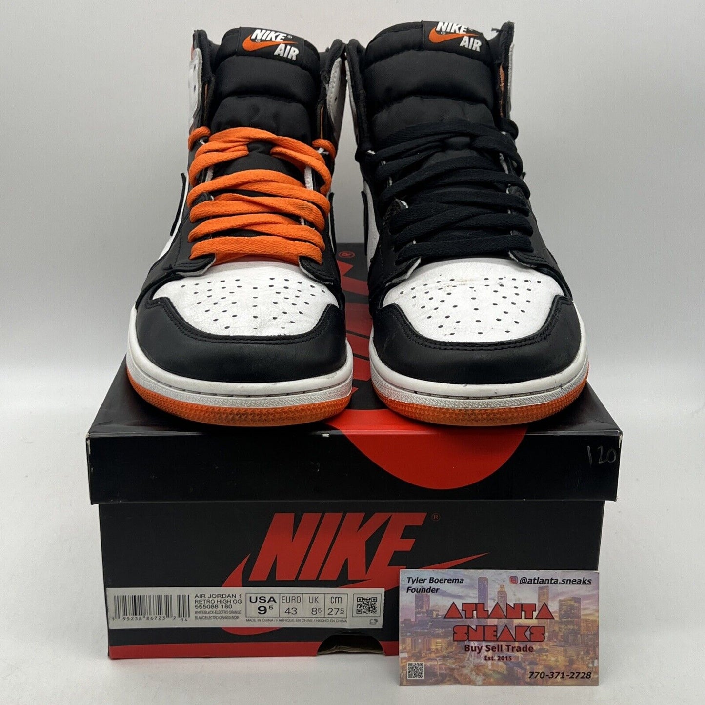 Size 9.5 - Jordan 1 Retro High Electro Orange Black White Leather (555088-180)