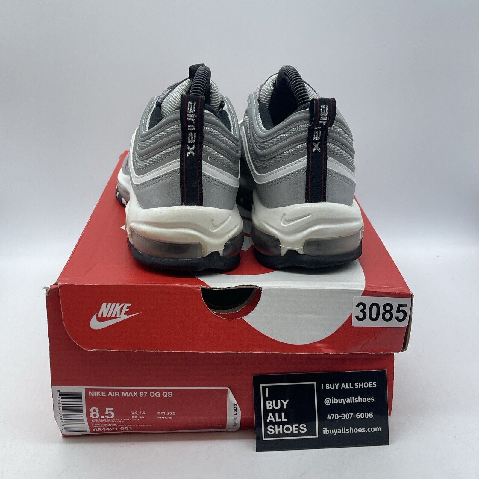 Size 8.5 - Nike Air Max 97 OG QS 2017 Silver Bullet White Red Suede (884421-001)