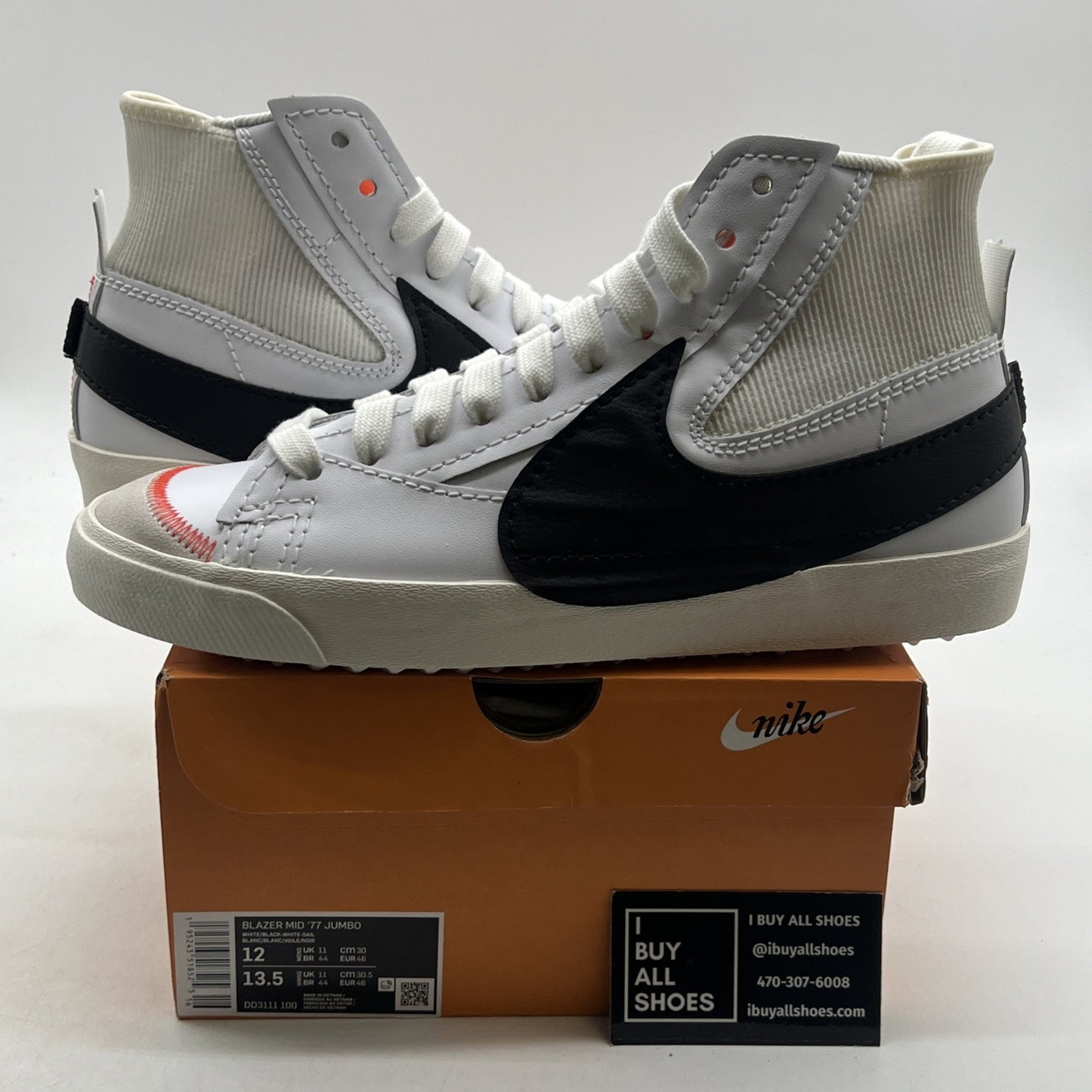 Size 12 - Nike Blazer '77 Jumbo Mid White Black (DD3111-100)
