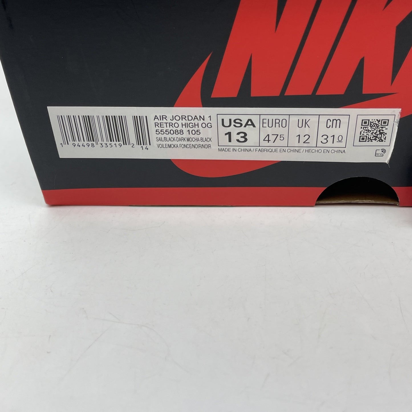 Size 13 - Jordan 1 Retro OG High Dark Mocha Brown Black Leather (555088-105)