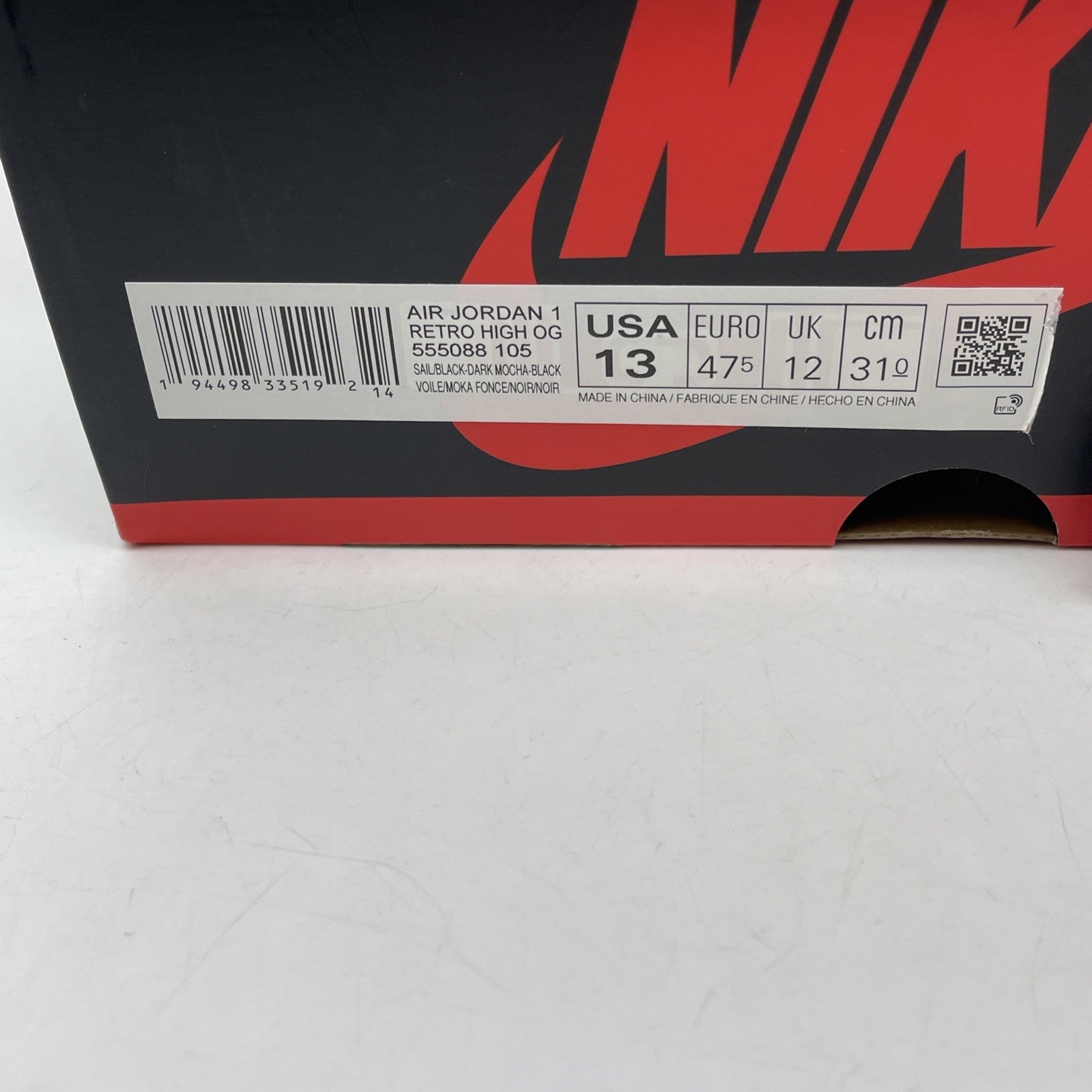 Size 13 - Jordan 1 Retro OG High Dark Mocha Brown Black Leather (555088-105)