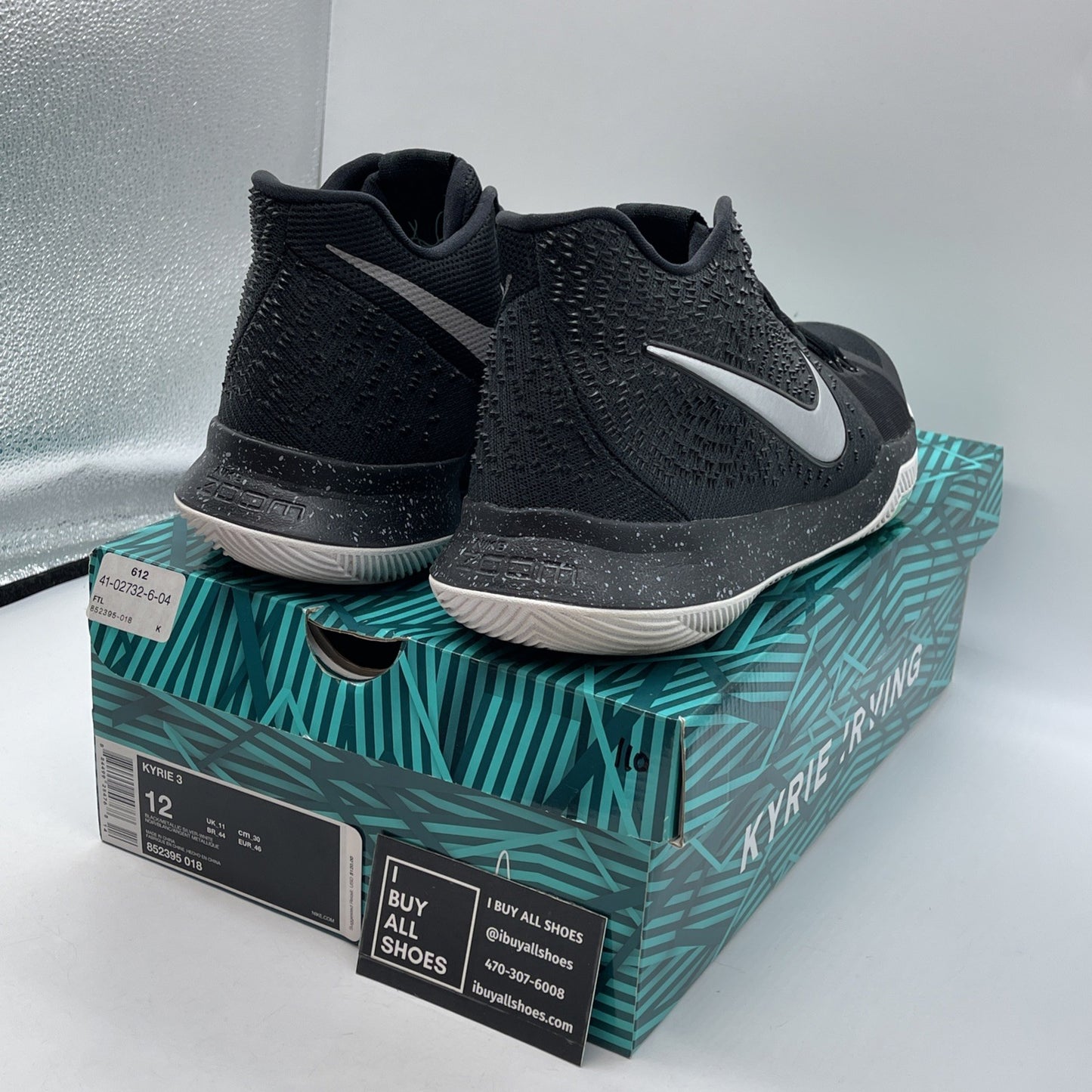 Size 12 - Nike Kyrie 3 Black Ice Grey Suede White Leather (852395-018)