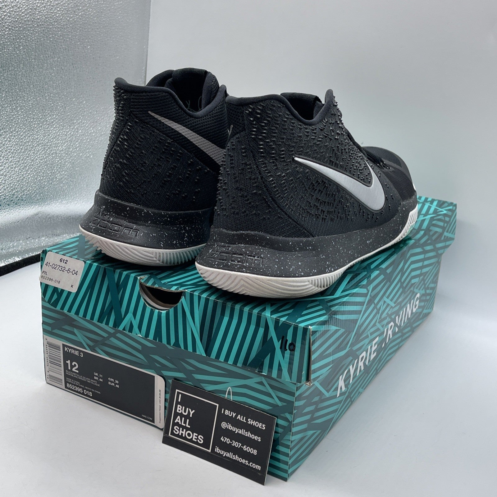 Size 12 - Nike Kyrie 3 Black Ice Grey Suede White Leather (852395-018)