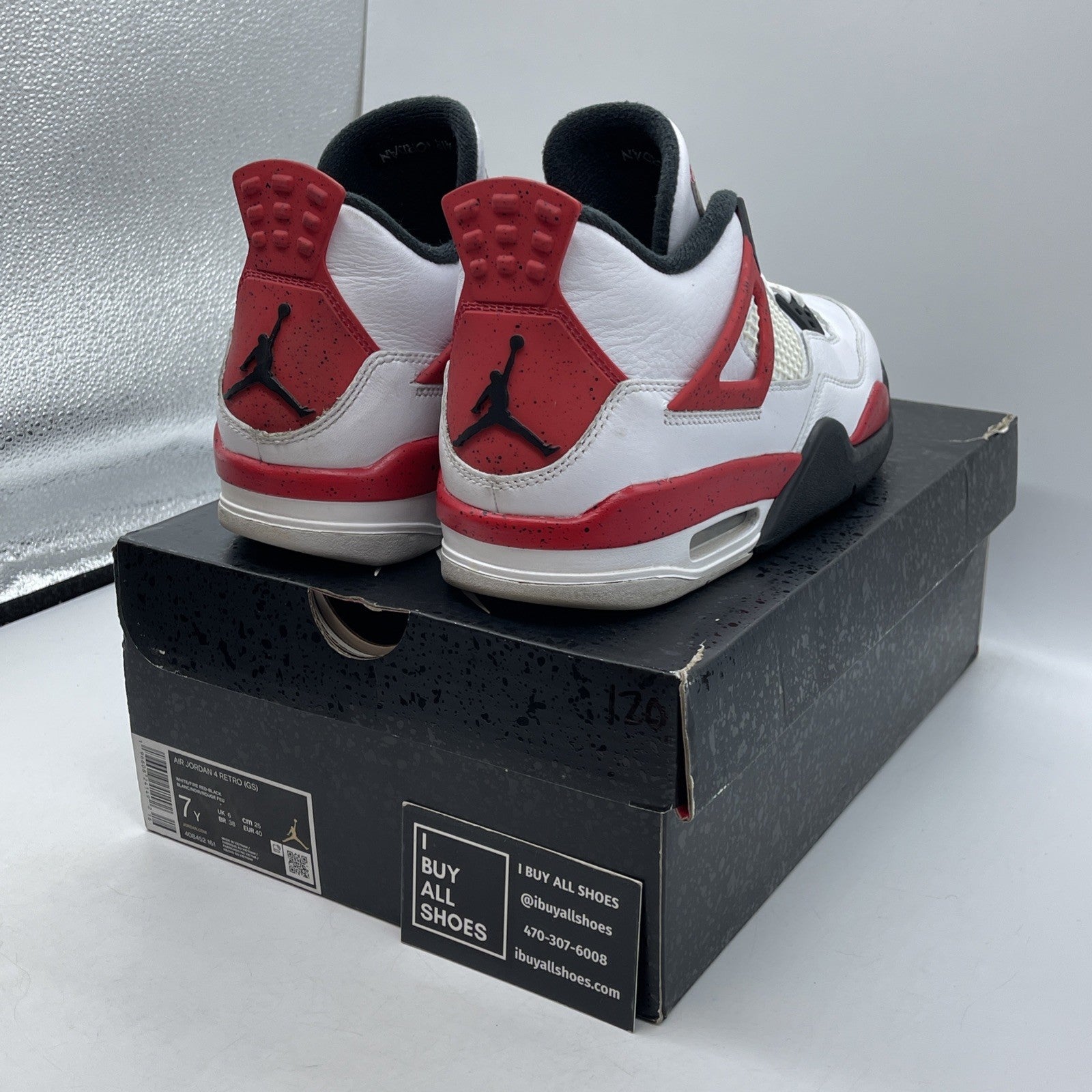 Size 7Y - Jordan 4 Retro Mid Red Cement White Red Black Leather (408452-161)