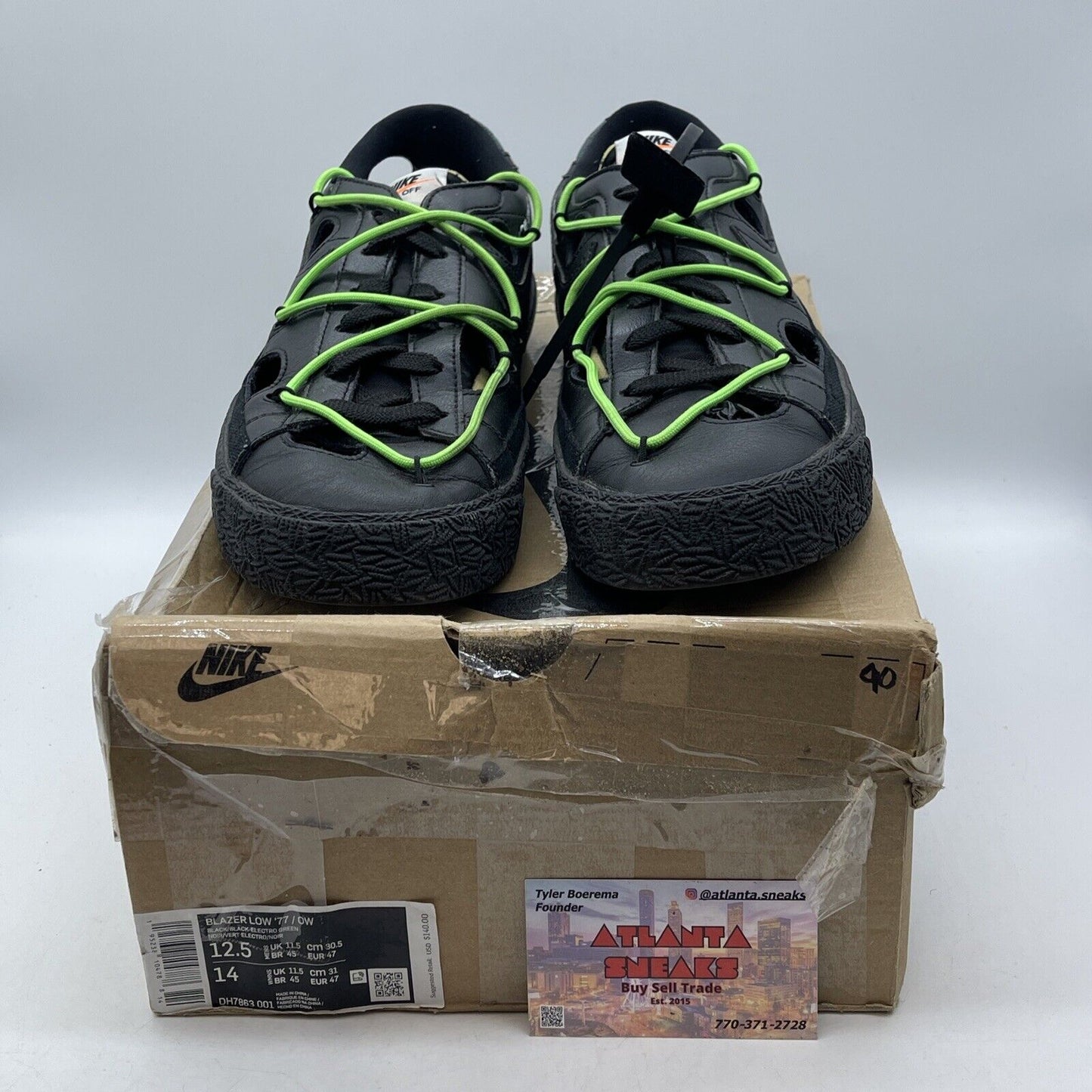 Size 12.5 - Nike Off-White x Blazer Low Black Green White Suede (DH7863-001)