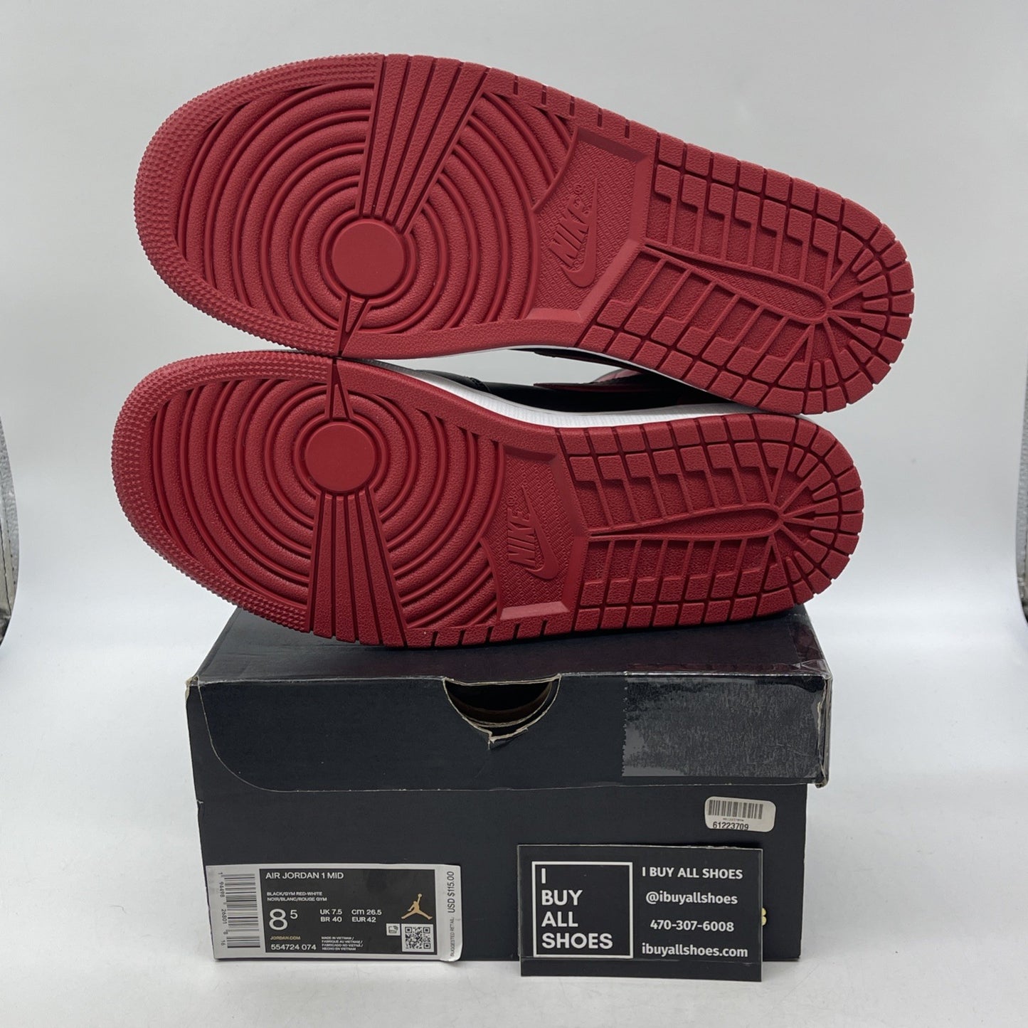 Size 8.5 - Jordan 1 Mid Banned Red Black Leather (554724-074)