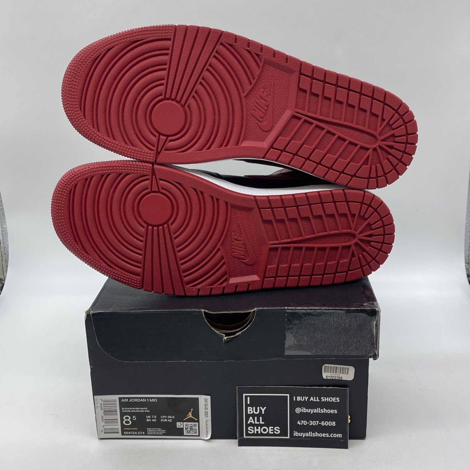 Size 8.5 - Jordan 1 Mid Banned Red Black Leather (554724-074)