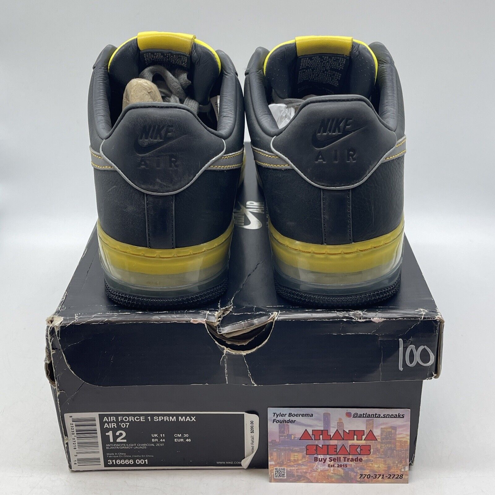 Size 12 - Nike Air Force 1 Supreme Max Air 07 Charcoal Zest Yellow (316666-001)