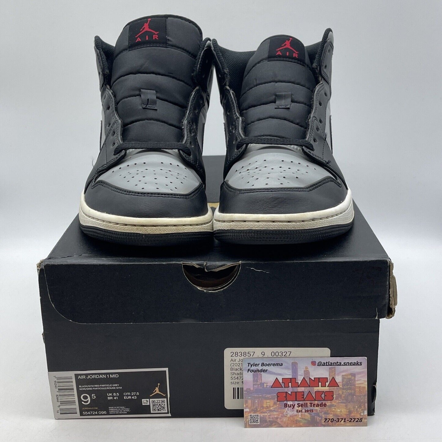 Size 9.5 - Jordan 1 Mid Shadow Black White Gray Red Leather (554724-096)