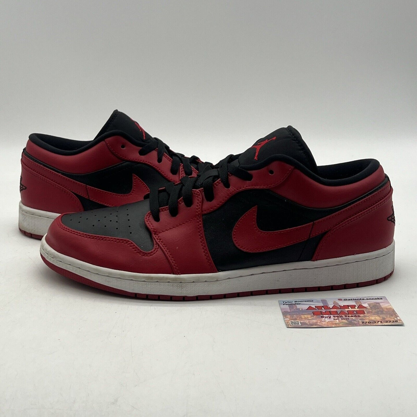 Size 13 - Air Jordan 1 Low Reverse Bred Black Red White Leather (553558-606)