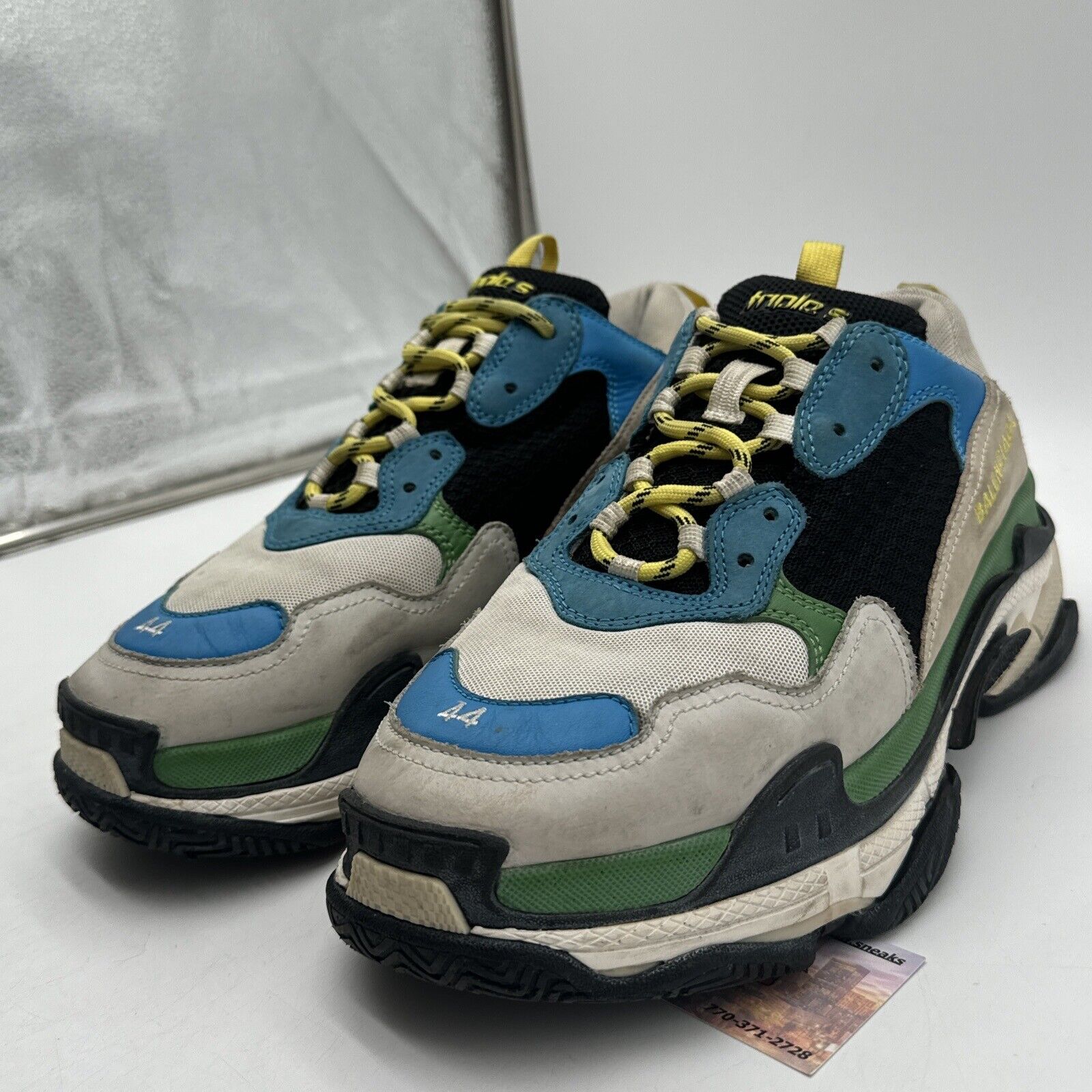 Size 11 - Balenciaga Triple S Light Gray Blue Green Sz 44 Yellow Nylon Suede