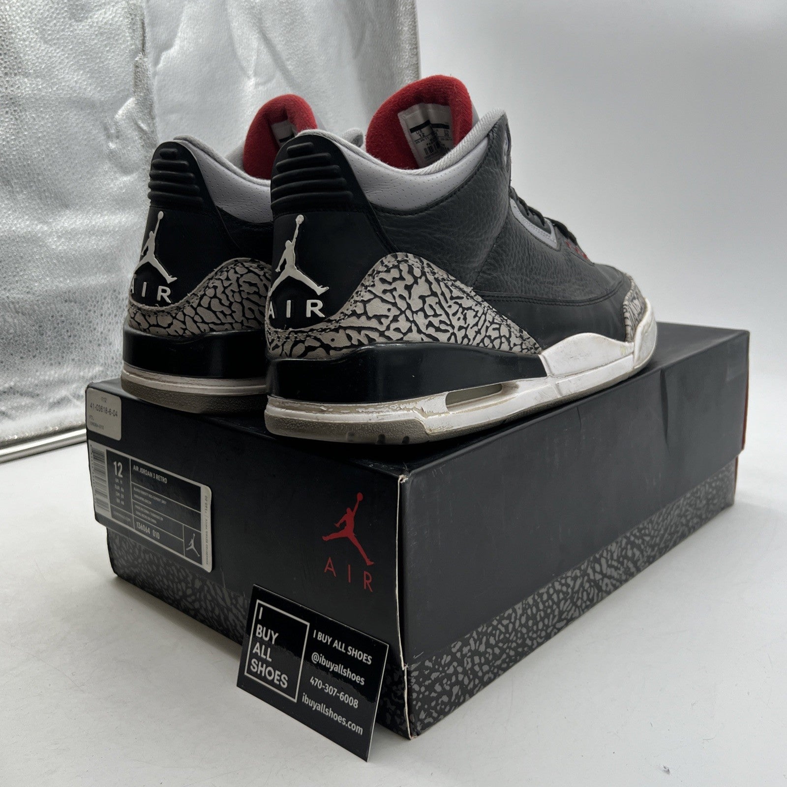 Size 12 - Air Jordan 3 Black Cement Retro release 2011 (136064-010)