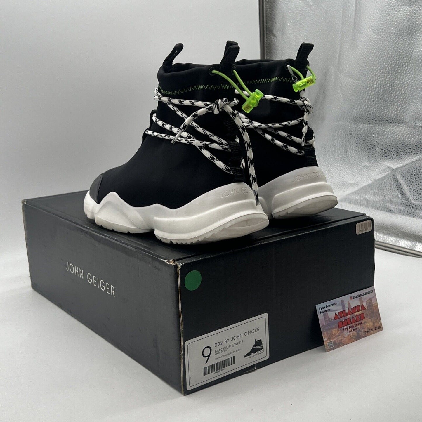 Size 9 - John Geiger 002 Black/Lime/White Luxury Athletic Sneaker