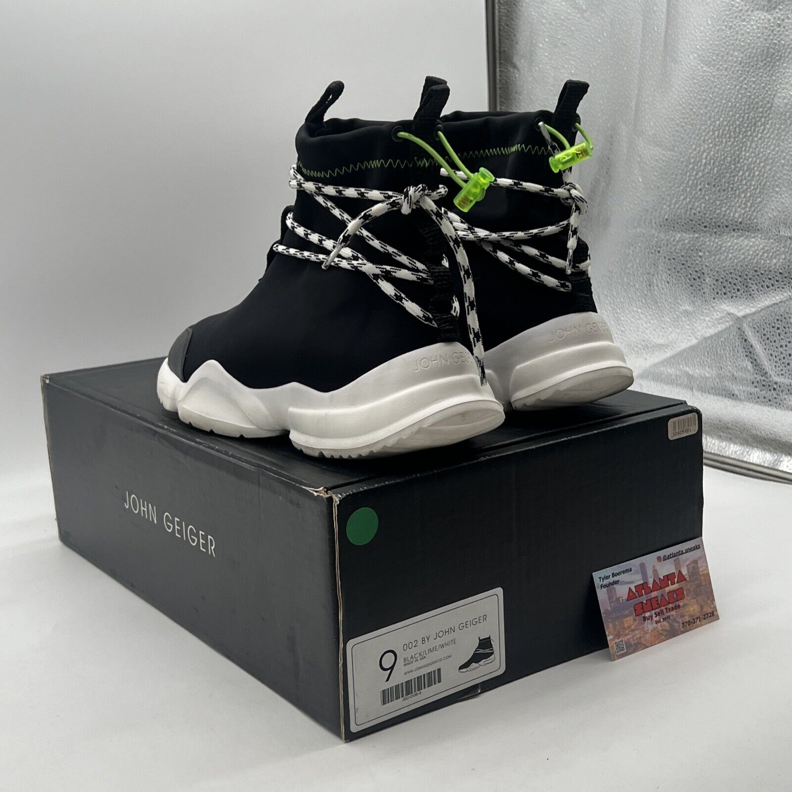 Size 9 - John Geiger 002 Black/Lime/White Luxury Athletic Sneaker
