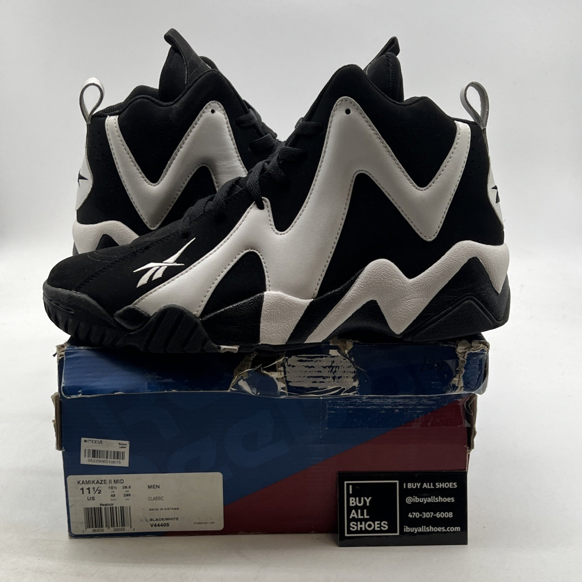 Size 11.5 - Reebok Kamikaze 2 Retro 2013 Black White (V44405)