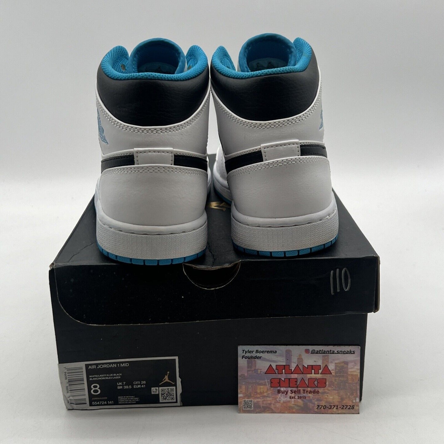 Size 8 - Air Jordan 1 Mid Laser Blue White Black Leather (554724-141)