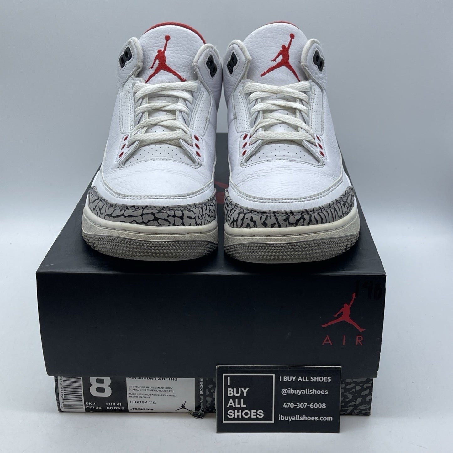 Size 8 - Jordan 3 Retro Hall of Fame 2018 Grey White Suede Leather (136064-116)