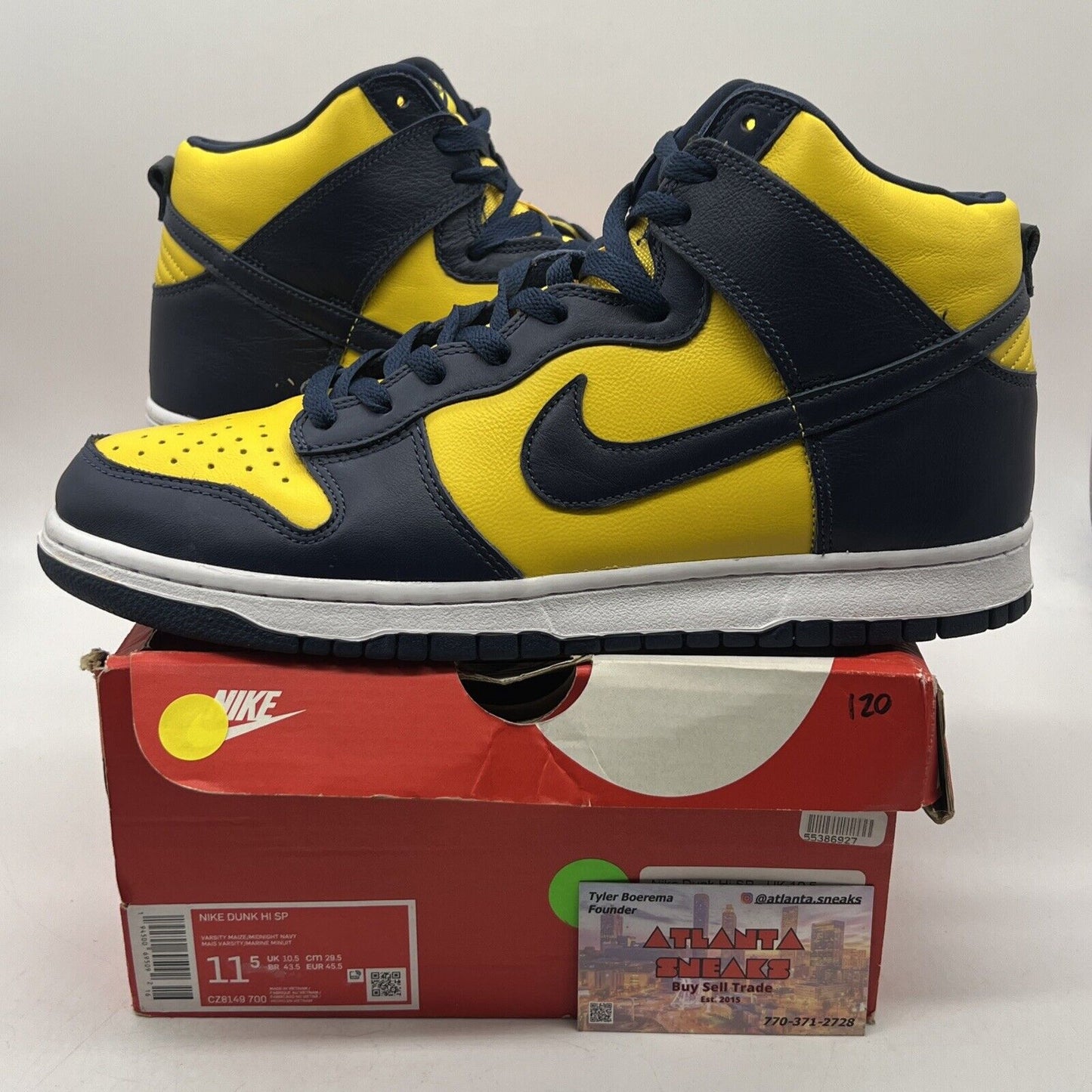 Size 11.5 - Nike Dunk SP 2020 High Michigan Yellow White Navy Leather CZ8149-700