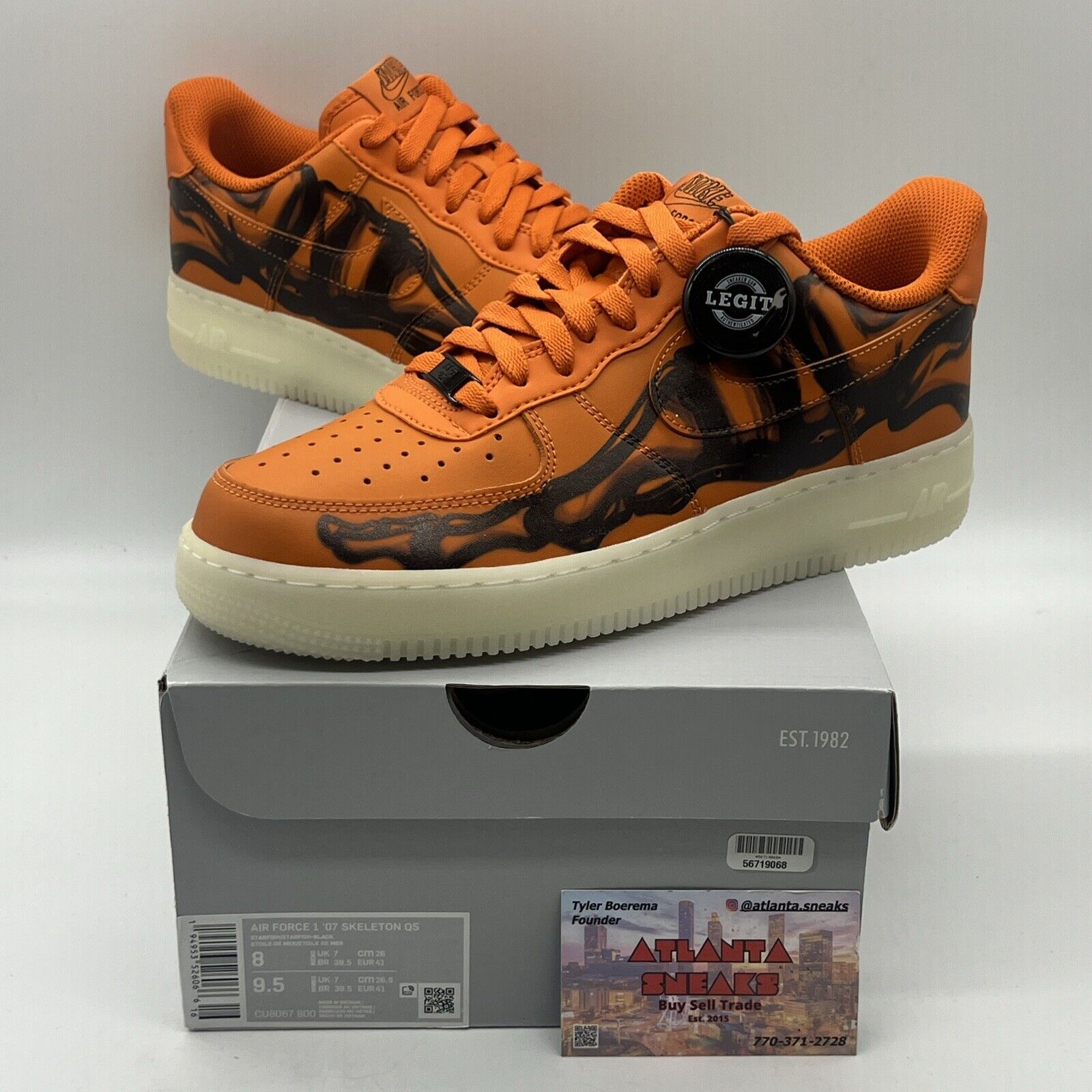 Nike Air Force 1 Low Orange Skeleton Halloween 2020 Size 8 CU8067-800 Brand New