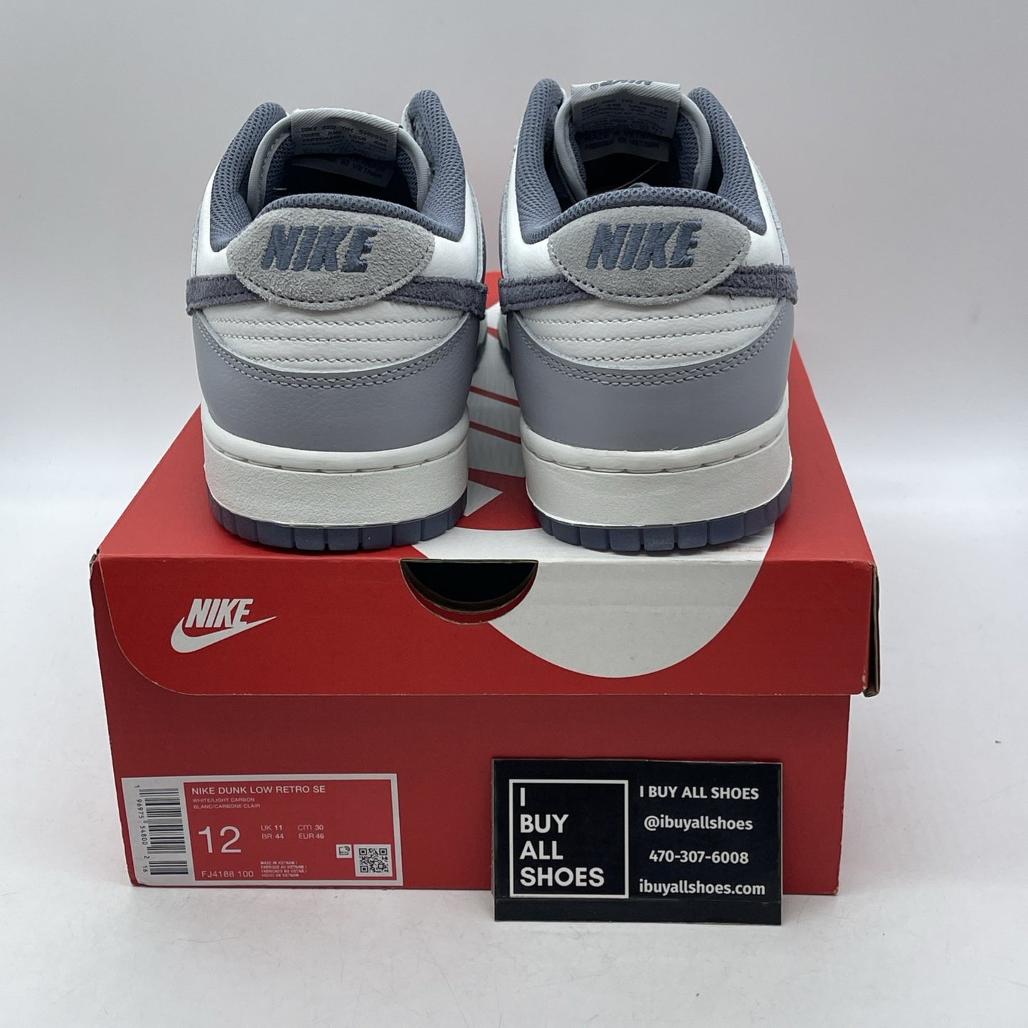 Size 12 - Dunk Low Light Carbon Grey White Leather (FJ4188-100)
