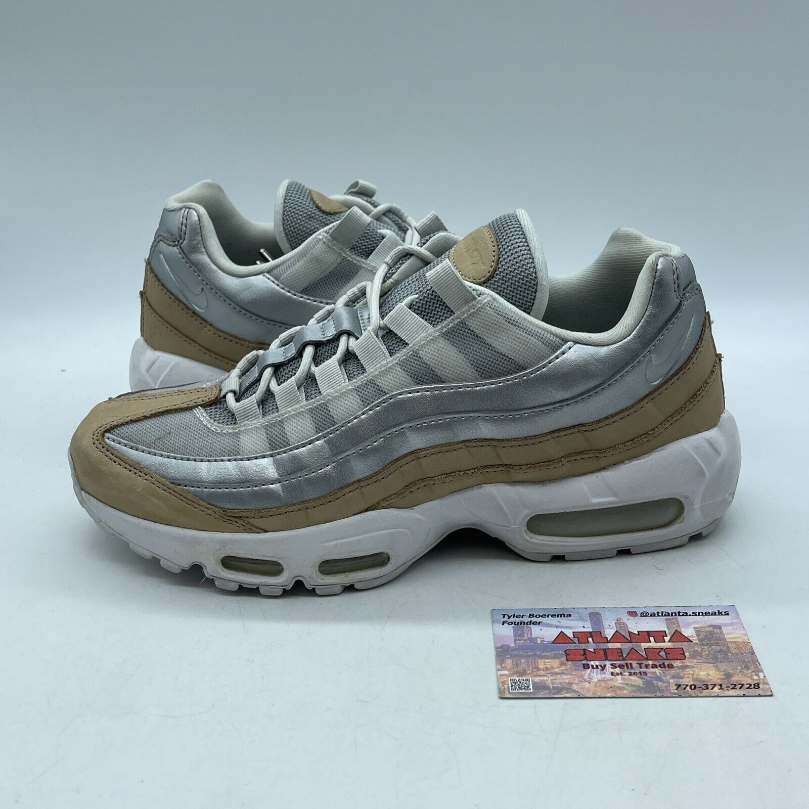 Size 8.5W - Nike Air Max 95 SE Pure Platinum Silver Leather Brown (AH8697-002)