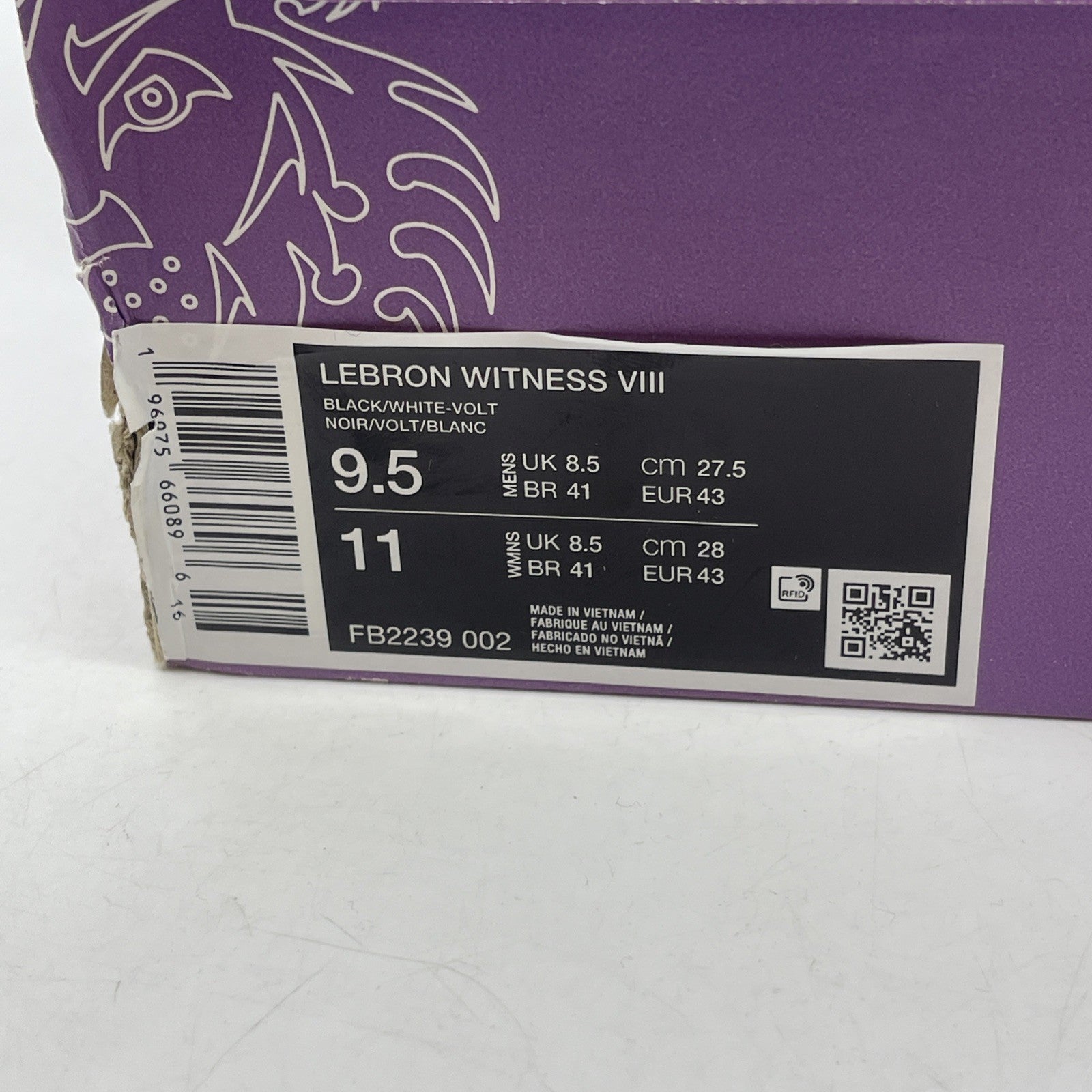 Size 9.5 - Nike LeBron Witness 8 Black Volt Suede Leather (FB2239-002)