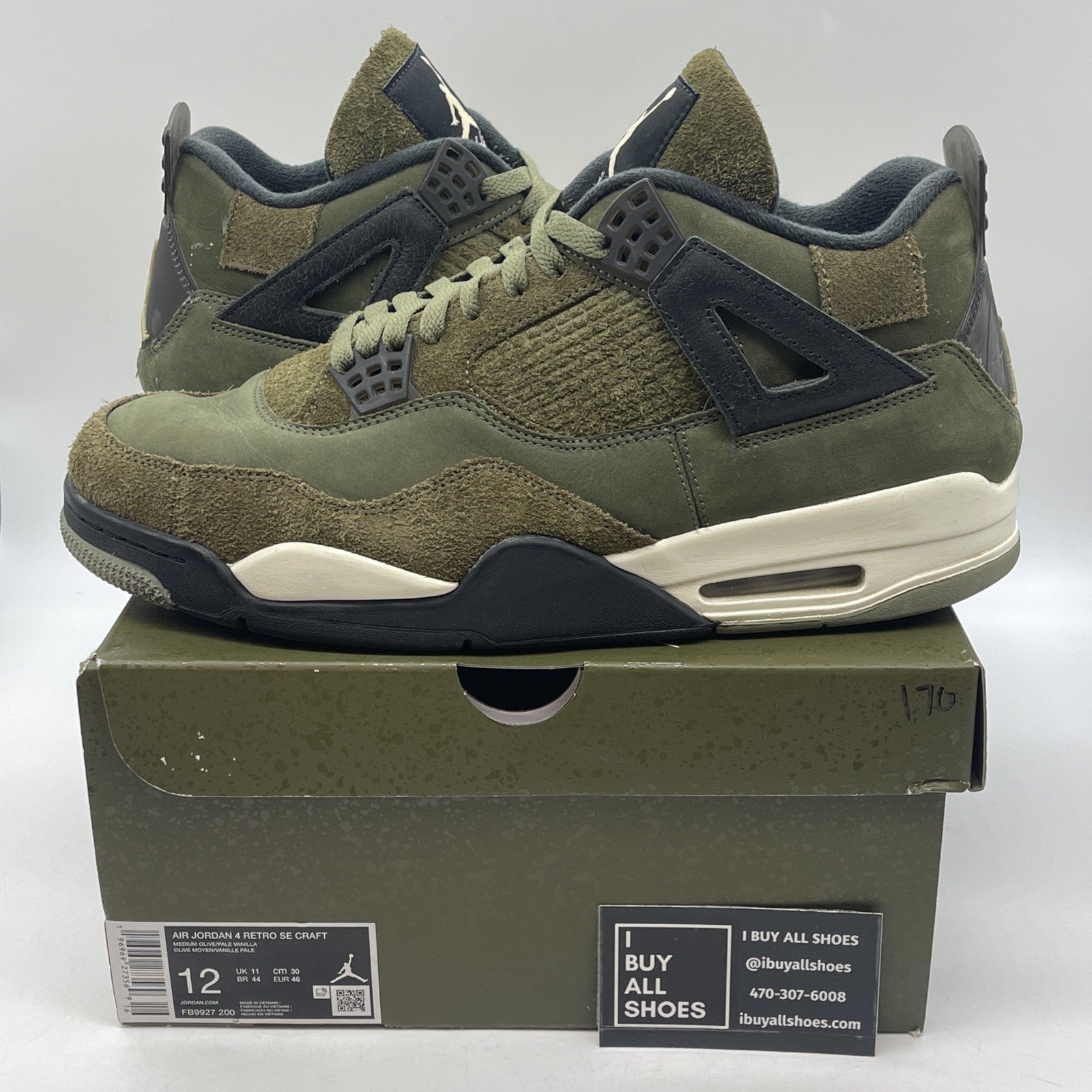 Size 12 - Jordan 4 SE Retro Low Craft Olive Green Black Suede (FB9927-200)