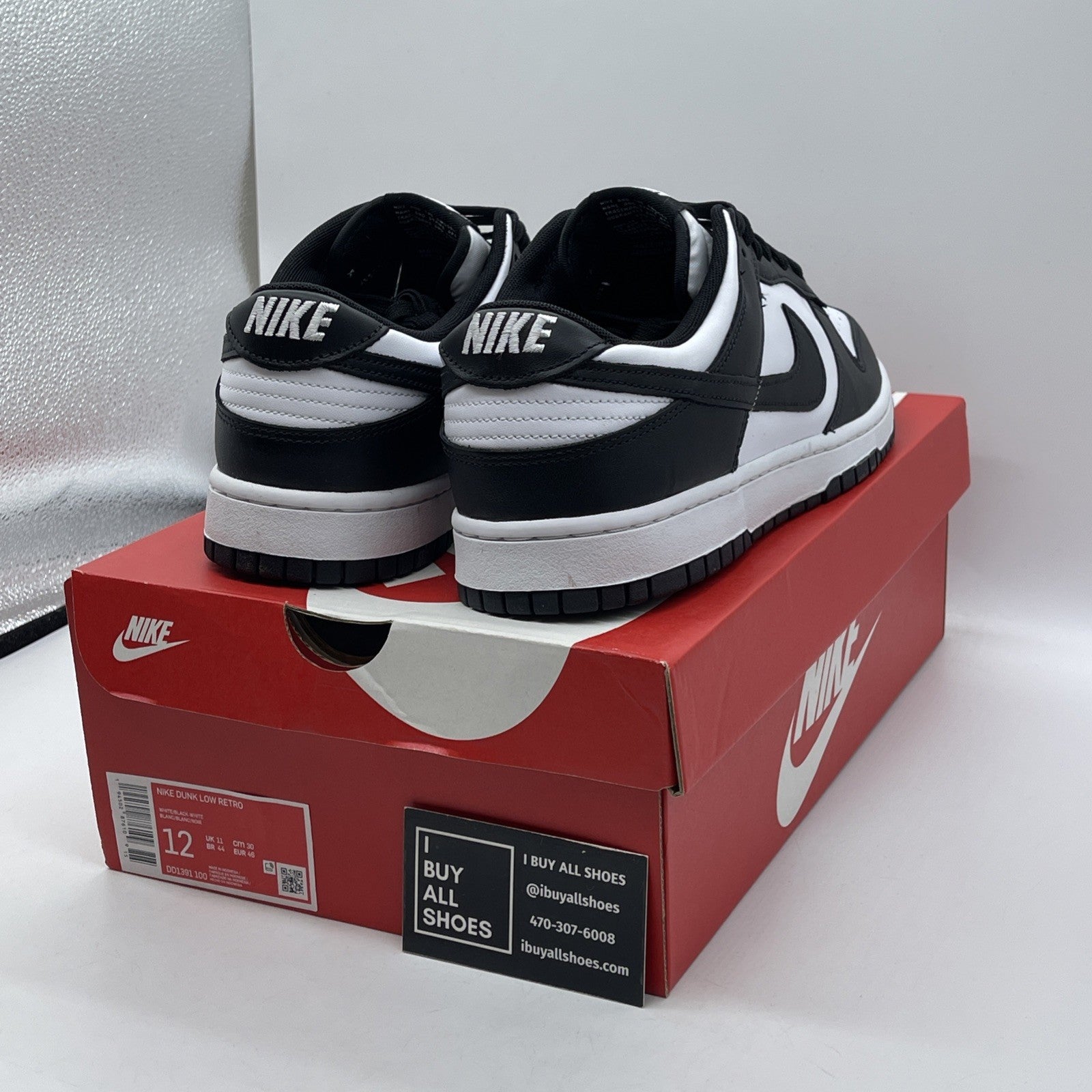 Size 12 - Nike Dunk Low Black White Leather (DD1391-100)