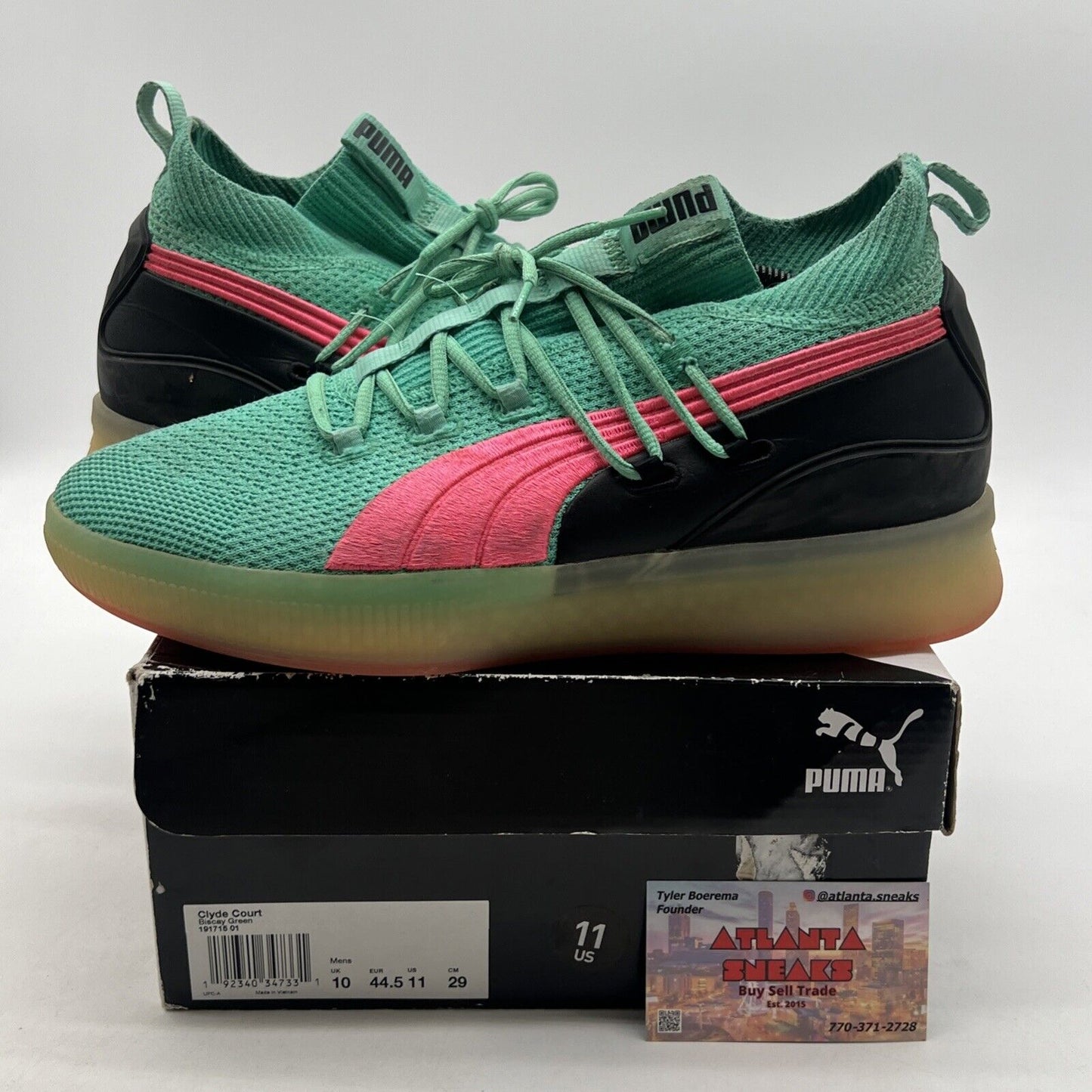 Size 10 -PUMA Men’s Clyde Court Ocean Drive Biscay Green Pink (191715-01)