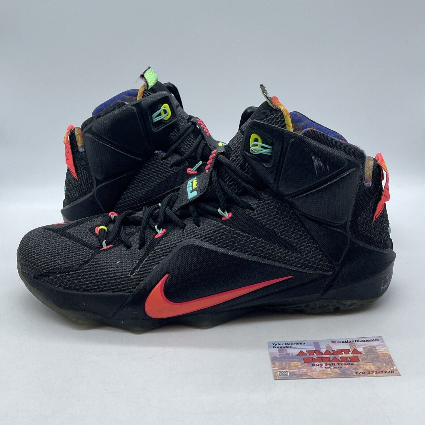 Size 14 - Nike LeBron 12 Data Black Pink Yellow Blue Green  - (684593-068)