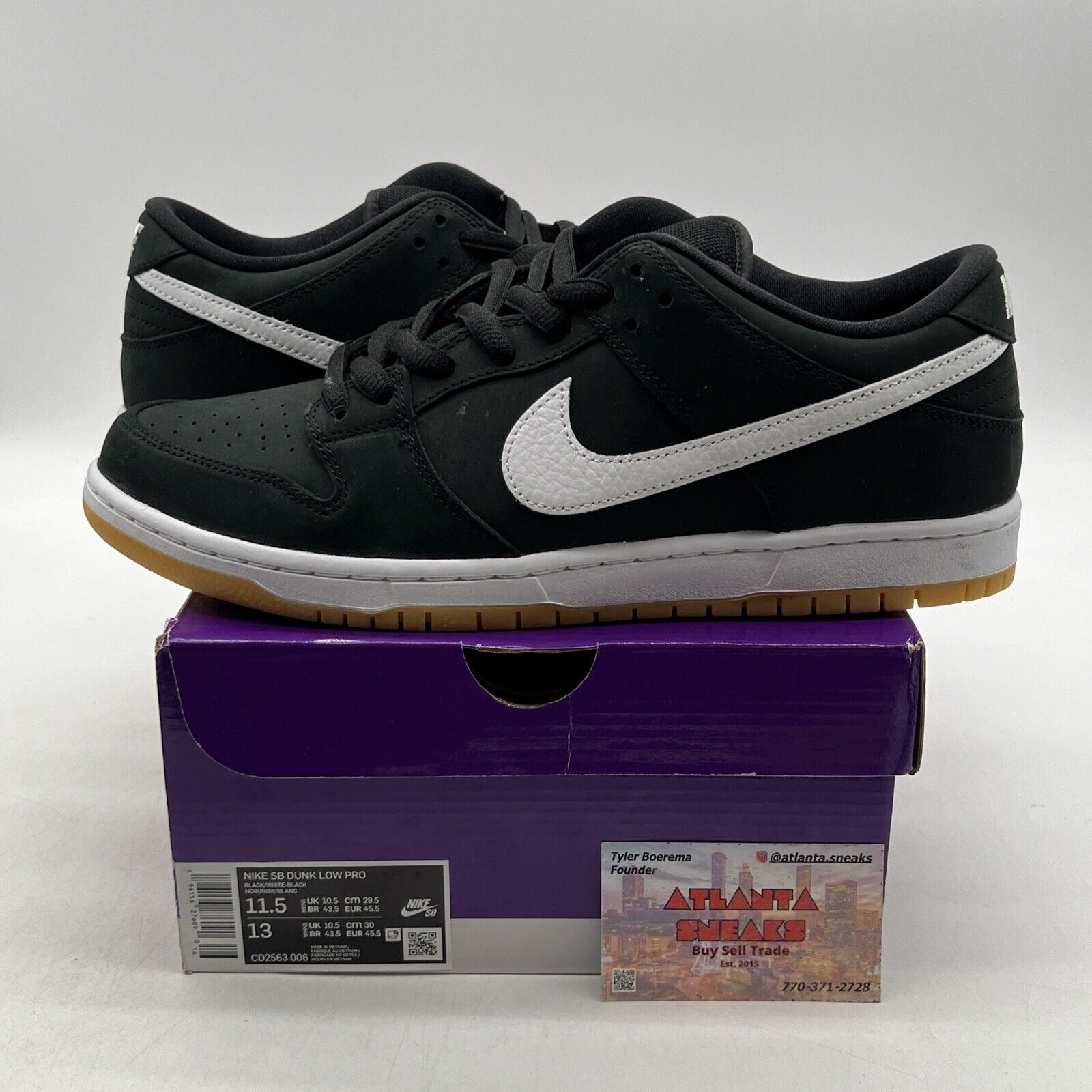 Size 11.5 - Nike Dunk Low SB Black Gum Suede White Gum (CD2563-006)